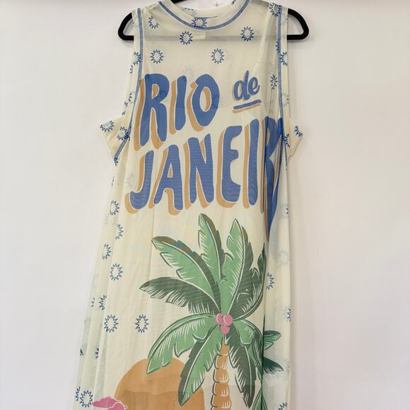 Farm Rio Womens Rio De Janeiro Graphic Mesh Midi Dress Multicolor Size XL NEW - Picture 6 of 9